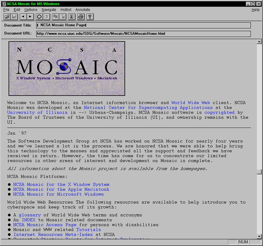 넷스케이프의 전신인 Mosaic 브라우저, 1993년